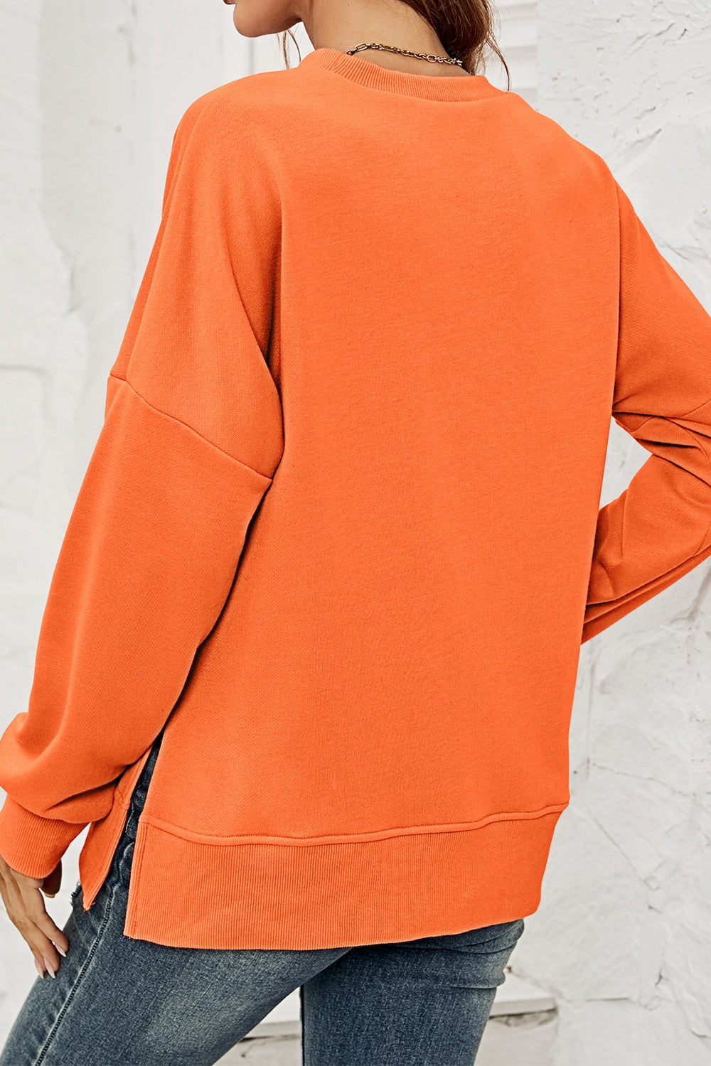 Round Neck Dropped Shoulder Slit Sweatshirt