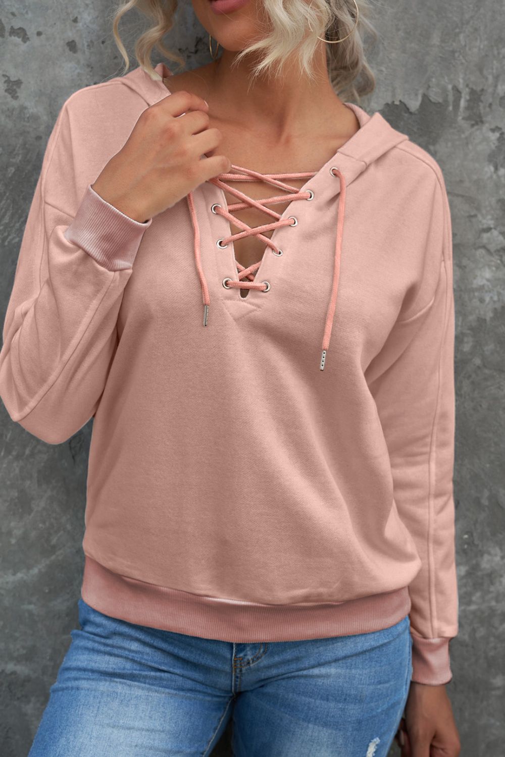 Lace Up Long Sleeve Hoodie