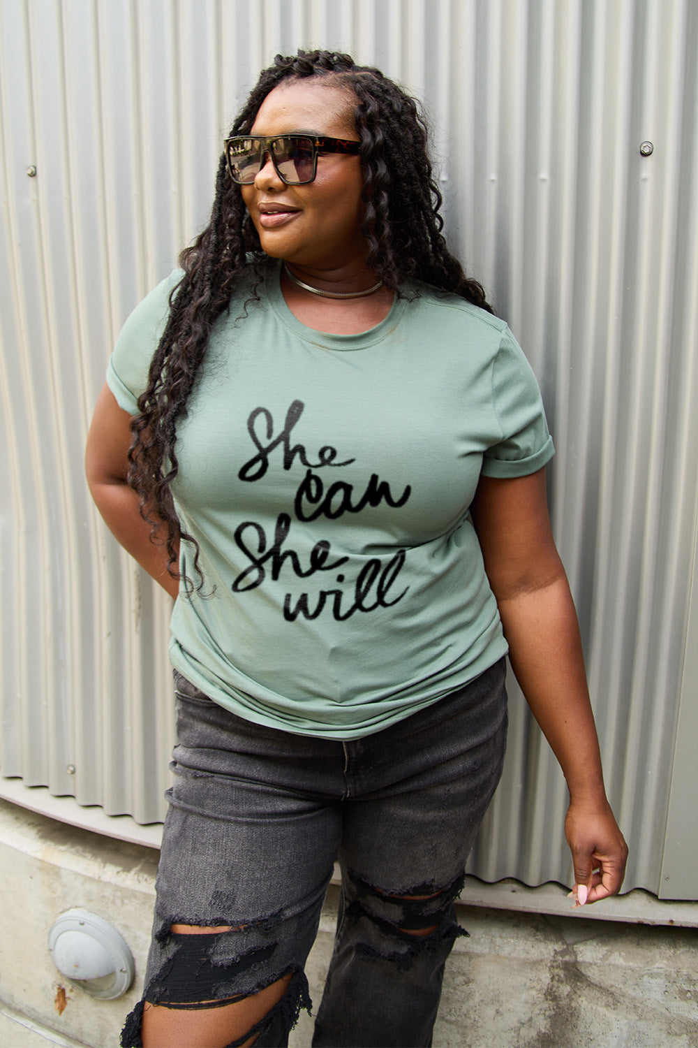 Simply Love Full Size SHE CAN SHE WILL Short Sleeve T-Shirt