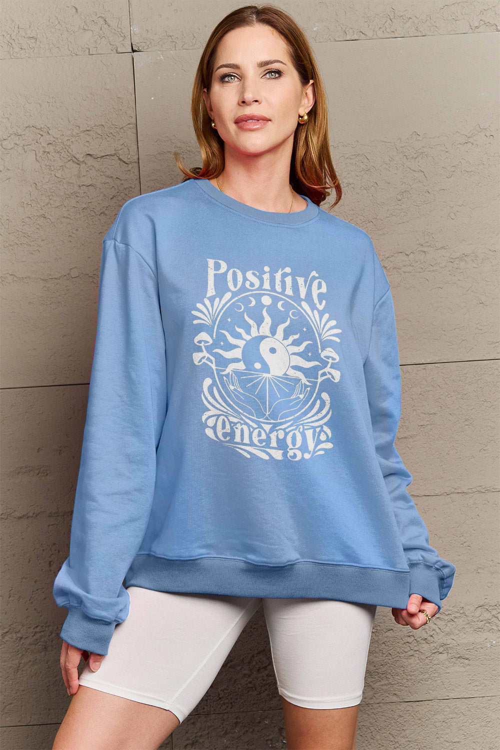 Simply Love Full Size POSITIVE ENERGY Graphic Sweatshirt