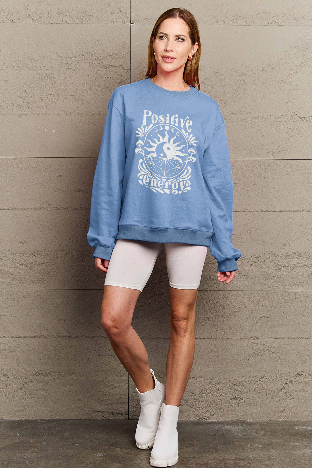 Simply Love Full Size POSITIVE ENERGY Graphic Sweatshirt